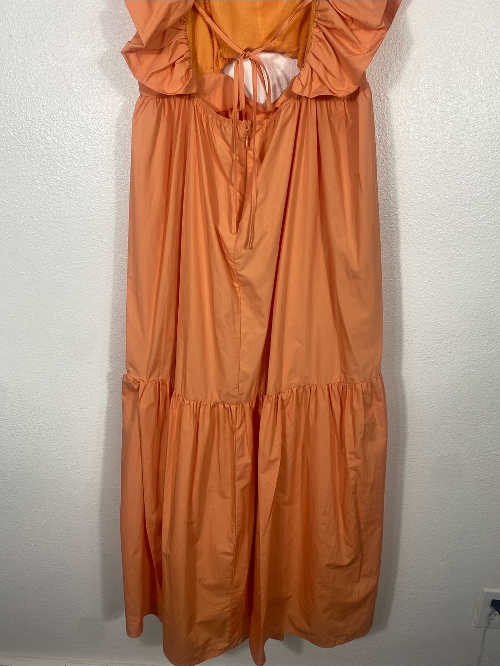 Ina Coral Peach Ruffle Maxi Dress with Front Cutout Size S 100%Cotton - Picture 7 of 16